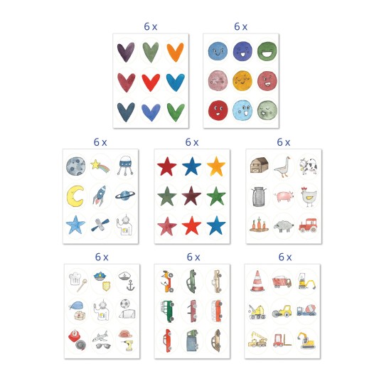 Ilustracja opakowania: Z-Design, asortyment naklejek papierowych, artykuł: 51027, format: 130 x 183 x 5 mm, zawartość: 1.080 naklejek / 120 arkuszy, 9 naklejek/arkusz