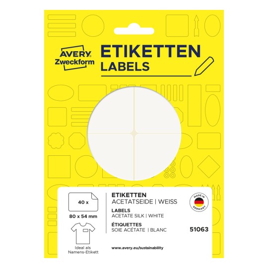 Opakowanie: Avery Zweckform, Artykuł: 51063, Format: 80 x 54 mm, Zawartość: 40 etykiet / 10 arkuszy, /arkusz?