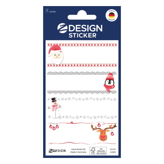 Ilustracja opakowania: Z-Design, artykuł: 52095, naklejki świąteczne, 85 x 160 mm, małe opakowanie, 4 naklejki / 1 arkusz.