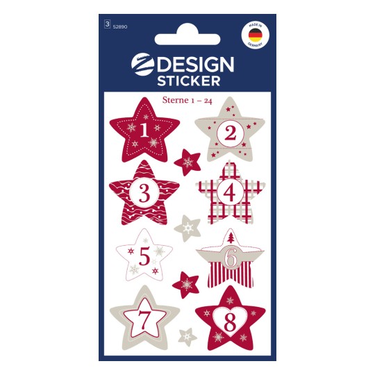 Opakowanie: Z-Design, artykuł: 52890, naklejki świąteczne, 85 x 160 mm, małe opakowanie, 24 naklejki / 3 arkusze.