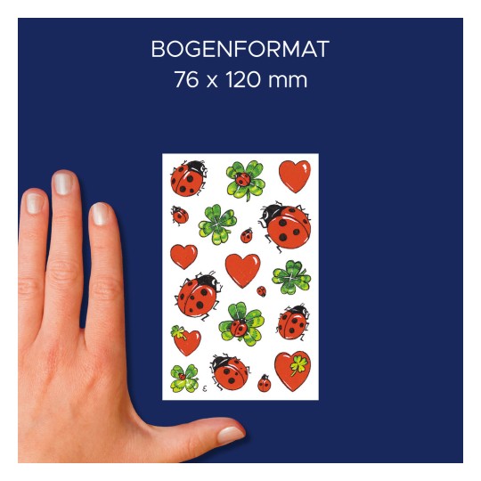 Porównanie rozmiaru z ręką, artykuł: 53558, jeden arkusz naklejek dekoracyjnych, format: 85 x 160 mm, kolor: kolorowy.