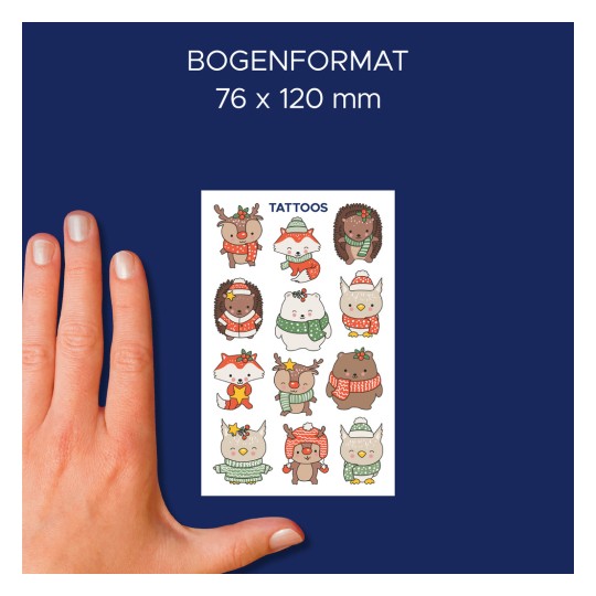 Porównanie wielkości z ręką, artykuł: 54151, jeden arkusz folii tatuażowej, format: 85 x 160 mm, kolor: kolorowy?