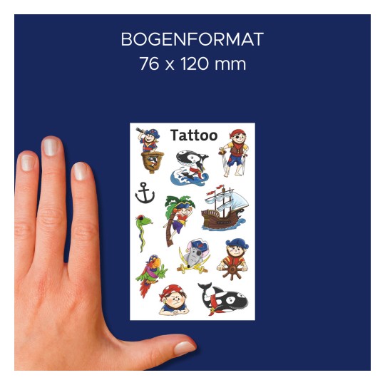 Porównanie wielkości z ręką, artykuł: 56683, jeden arkusz tatuaży dla dzieci, format: 85 x 160 mm, kolor: kolorowe.