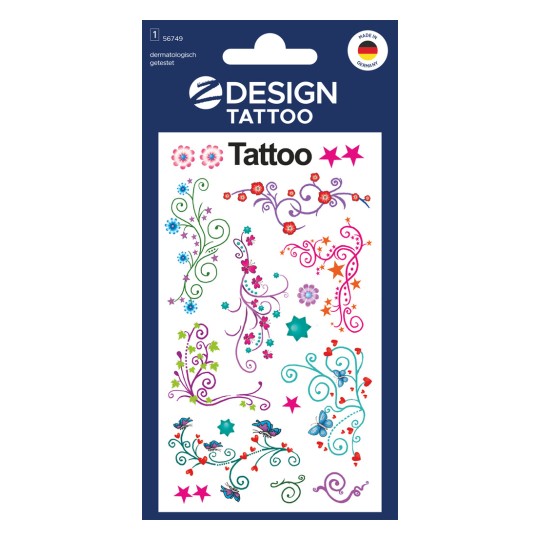 Opakowanie: Z-Design, Artykuł: 56749, Tatuaże dla dzieci, 85 x 160 mm, Małe opakowanie, 17 tatuaży / 1 arkusz