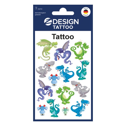 Opakowanie: Z-Design, artykuł: 56751, Tatuaże dla dzieci, 85 x 160 mm, małe opakowanie, 14 tatuaży / 1 arkusz.
