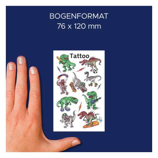 Porównanie wielkości z dłonią, artykuł: 56772, jeden arkusz tatuaży dla dzieci, format: 85 x 160 mm, kolor: kolorowy.