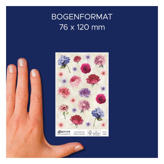 Porównanie rozmiaru z ręką, Artykuł: 56892, arkusz naklejek dekoracyjnych, format: 85 x 160 mm, kolor: kolorowy?