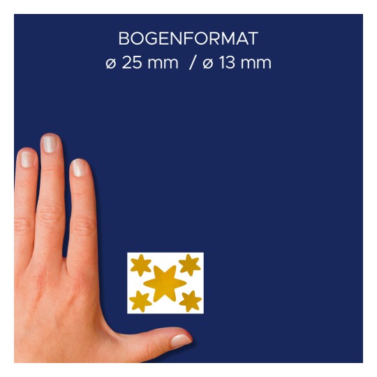Porównanie wielkości z ręką, artykuł: 56920, jeden arkusz naklejek na rolce, format: 60 x 70 x 70 mm, kolor: złoty?