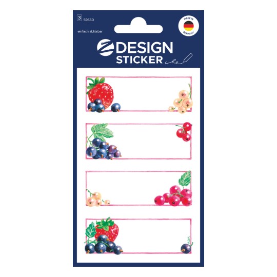 Opakowanie: Z-Design, Artykuł: 59550, Etykiety do dżemów, 26 x 70 mm, Małe opakowanie, 12 naklejek / 3 arkusze