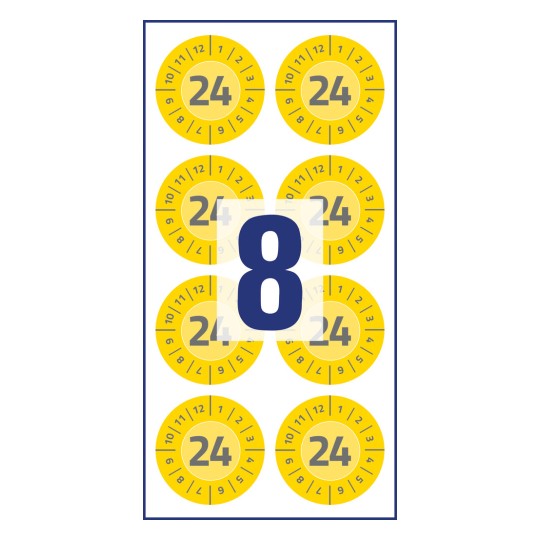 Rysunek pojedynczy arkusz, artykuł: 6946-2024, naklejki kontrolne, format: ⌀ 30 mm, 8 naklejek kontrolnych/arkusz?
