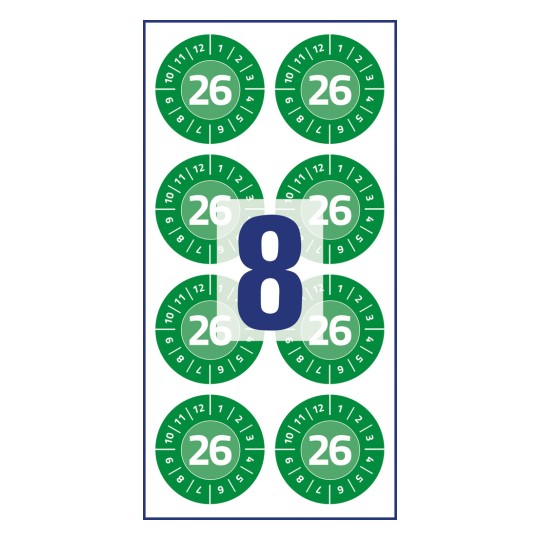 Rysunek pojedynczy arkusz, artykuł: 6946-2026, naklejki kontrolne, format: ⌀ 30 mm, 8 naklejek kontrolnych/arkusz?