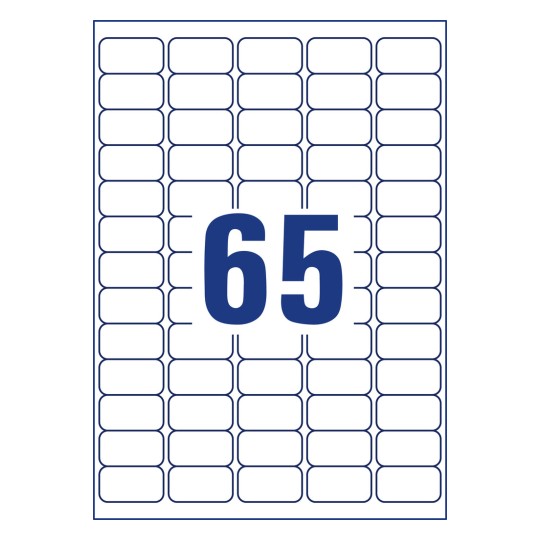 Rysunek wykrojnika pojedynczego arkusza A4, artykuł: B7651-50, ultraodporne etykiety foliowe, format: 38 x 21 mm, 65 etykiet/arkusz?