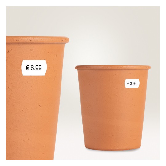 Obraz przedstawia dwa garnki z terakoty, jeden większy w cenie €6.99, a mniejszy w cenie €3.99.