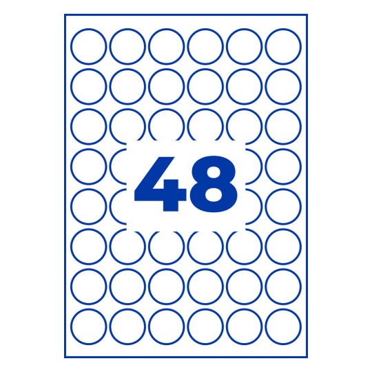 Rysunek wykrojnika Pojedynczy arkusz A4, Artykuł: L4716REV-20, Etykiety odporne na warunki atmosferyczne, usuwalne, Format: ⌀ 30 mm, 48 etykiet/arkusz?