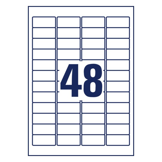 Rysunek wykrawany pojedynczego arkusza A4, artykuł: L4736REV-100, etykiety uniwersalne, usuwalne, format: 45,7 x 21,2 mm, 48 etykiet/arkusz.