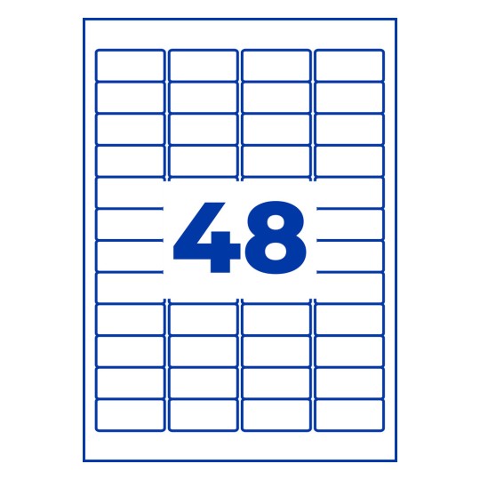 Rysunek wykroju pojedynczego arkusza A4, Artykuł: L4736REV-65, Etykiety uniwersalne, Format: 45,7 x 21,2 mm, 48 etykiet/arkusz.