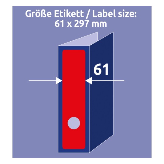 Porównanie wielkości z ręką, artykuł: L4752-20, arkusz etykiet na segregatory, format: 61 x 297 mm, kolor: czerwony?