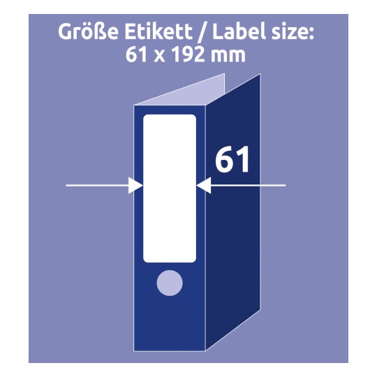 Porównanie rozmiarów z dłonią, Artykuł: L4761-100, jeden arkusz etykiet na segregator, format: 61 x 192 mm, kolor: biały?