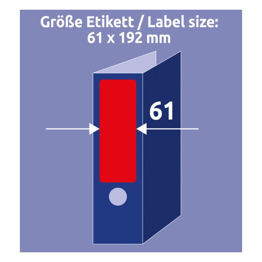 Porównanie wielkości z dłonią, artykuł: L4766-20, jeden arkusz etykiet do segregatorów, format: 61 x 192 mm, kolor: czerwony?
