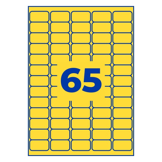 Rysunek wykrojnika pojedynczego arkusza A4, Artykuł: L4793-20, Kolorowe etykiety, usuwalne, Format: 38,1 x 21,2 mm, 65 etykiet/arkusz.