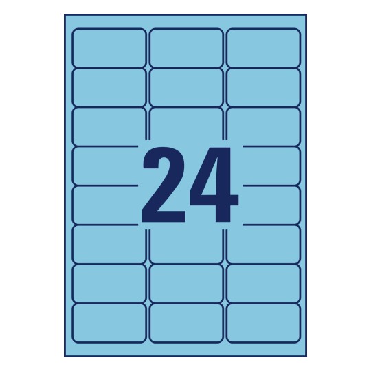Rysunek sztancy, pojedynczy arkusz A4, Artykuł: L6032-20, kolorowe etykiety, odrywalne, format: 63,5 x 33,9 mm, 24 etykiety/arkusz.