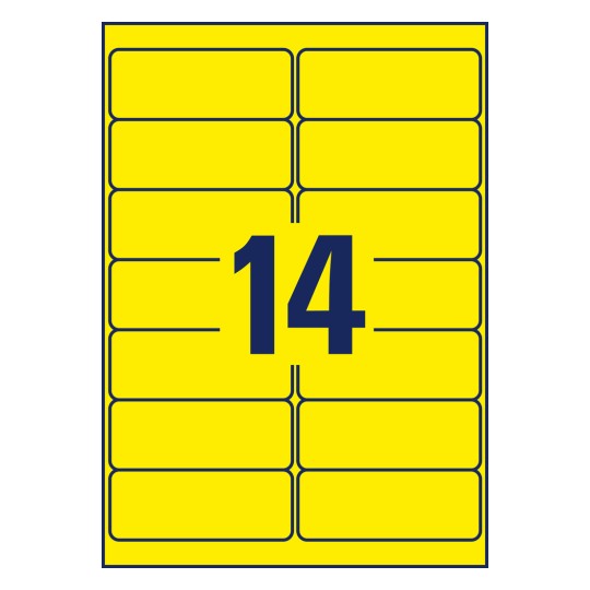 Rysunek wykrojnika pojedynczego arkusza A4, artykuł: L7263Y-25, etykiety w kolorach specjalnych, format: 99,1 x 38,1 mm, 14 etykiet/arkusz.