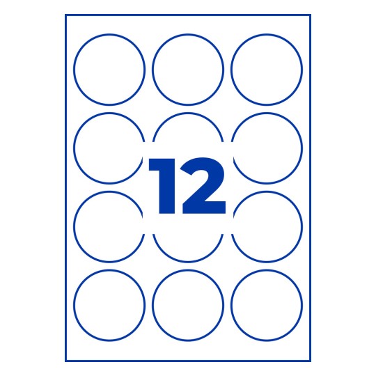 Rysunek wykroju pojedynczego arkusza A4, Artykuł: L7787-25, Przezroczyste etykiety, Format: ⌀ 60 mm, 12 etykiet/arkusz.