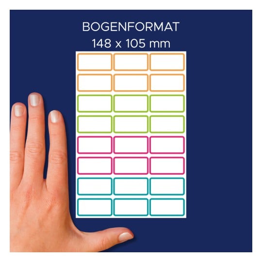 Porównanie rozmiaru z ręką, artykuł: NAME48C, arkusz etykiet z imieniem, format: 15 x 32 mm, kolor: ?