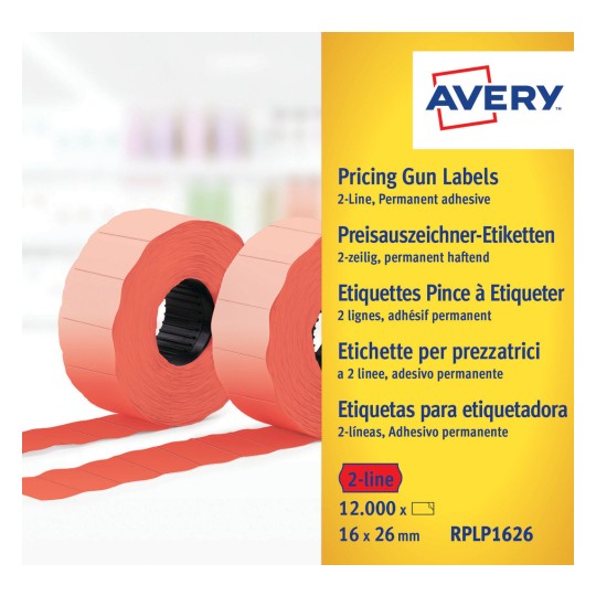 Opakowanie: Etykiety Avery Zweckform, Artykuł: RPLP1626, Format: 26 x 16 mm, Zawartość: 12 000 etykiet / 10 rolek, 1 200 etykiet/rolka.
