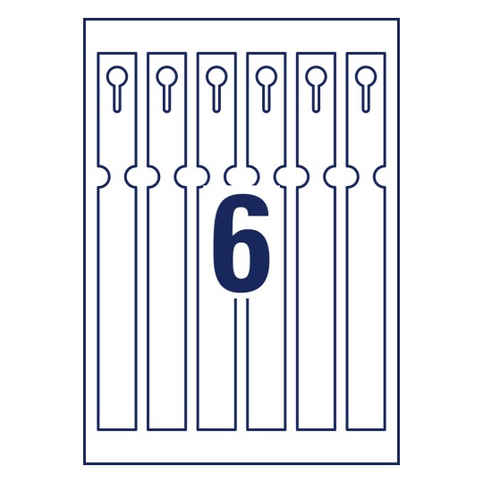 Rysunek wykrawania pojedynczego arkusza, Artykuł: T3008-10, Zawieszka z pętlą, Format: 250 x 25 mm, 6 zawieszek/arkusz?