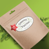 Brązowa papierowa koperta z owalną, białą naklejką z napisem Organic Protein
