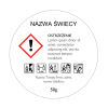 Etykieta CLP z nazwą świecy i informacjami o składzie