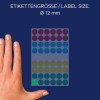 Porównanie wielkości z ręką, artykuł: 3088, jeden arkusz punktów oznaczeniowych, format: ⌀ 12 mm, kolor: wielokolorowy.