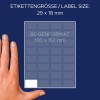 Porównanie wielkości z ręką, artykuł: 3319, jeden arkusz etykiet wielozadaniowych, format: 29 x 18 mm, kolor: biały.