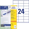 Opakowanie z arkuszem etykiet: Avery Zweckform Uniwersalne Etykiety, artykuł: 3422, format: 70 x 35 mm, zgodność z drukarkami: Inkjet, Laser czarno-biały, laser kolorowy, zawartość: 2.400 etykiet / 100 arkuszy, 24 etykiety/arkusz.