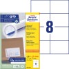 Opakowanie z arkuszem etykiet: Avery Zweckform Uniwersalne Etykiety, artykuł: 3427-200, format: 105 x 74 mm, odpowiednie do druku: atramentowego, laserowego czarno-białego, laserowego kolorowego, zawartość: 1.760 etykiet / 220 arkuszy, 8 etykiet/arkusz.