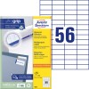 Opakowanie z arkuszem etykiet: Avery Zweckform Universalne Etykiety, Artykuł: 3668, Format: 52,5 x 21,2 mm, Zastosowanie do drukarek: atramentowych, laserowych czarno-białych, laserowych kolorowych, Zawartość: 5.600 etykiet / 100 arkuszy, 56 etykiet/arkusz.