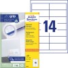 Obrazek na opakowaniu z arkuszem etykiet: Avery Zweckform Universal-Etiketten, artykuł: 3678, format: 97 x 37 mm, odpowiednie do druku: Inkjet, laser czarno-biały, laser kolorowy, zawartość: 1.400 etykiet / 100 arkuszy, 14 etykiet/arkusz.