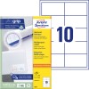 Opakowanie z arkuszem etykiet: Avery Zweckform Uniwersalne Etykiety, Artykuł: 3679, Format: 97 x 55 mm, Nadaje się do drukarek: Inkjet, Laser czarno-biały, Kolorowy laser, Zawartość: 1.000 etykiet / 100 arkuszy, 10 etykiet/arkusz.