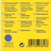 Obraz przedstawia opakowanie produktu z etykietami w różnych językach opisującymi kropki oznaczeniowe i ich zastosowania, w tym niezawodne przyleganie do kolorowego znakowania dokumentów.