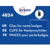 Niebieska karta produktu z białym tekstem „4824” oraz wielojęzyczną etykietą „Klipsy do identyfikatorów” i obrazem klipsa do identyfikatora?