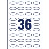 Rysunek wykroju pojedynczy arkusz A4, artykuł: 5086, etykiety owalne, zmywalne, format: 40 x 20 mm, 36 etykiet/arkusz.