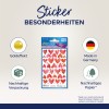 Obraz przedstawia zestaw naklejek w kształcie serc z efektem złota, podkreślając ich ekologiczne opakowanie i papier pochodzący z odpowiedzialnie zarządzanych lasów. Produkt jest wykonany w Niemczech.
