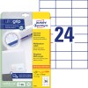 Opakowanie z arkuszem etykiet: Avery Zweckform uniwersalne etykiety, artykuł: 6173, format: 70 x 37 mm, przeznaczenie do drukarek: atramentowych, laserowych czarno-białych, kolorowych laserowych, zawartość: 720 etykiet / 30 arkuszy, 24 etykiety/arkusz.