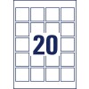 Rysunek wykroju pojedynczy arkusz A4, artykuł: 6252REV-10, etykiety kwadratowe, usuwalne, format: 45 x 45 mm, 20 etykiet/arkusz.