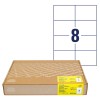 Opakowanie z arkuszem etykiet: Avery Zweckform Etykiety wysyłkowe, Artykuł: 8024-300, Format: 105 x 74 mm, Zdatność do drukowania: atramentowa, laser czarno-biały, laser kolorowy, Zawartość: 2.400 etykiet / 300 arkuszy, 8 etykiet/arkusz.