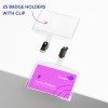 The image features 25 badge holders with a clip, showing one badge holder with a purple design that includes the name 'Lucie Delbois' and the title 'DIRECTICE MARKETING'.