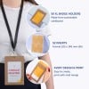 Na obrazie znajdują się etui na identyfikatory wykonane z ekologicznego kartonu, zawierające szczegóły takie jak 50 etui XL na identyfikatory, 52 wkładki w formacie A6 oraz informacje o łatwych opcjach projektowania i drukowania.