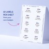 Obraz przedstawia arkusz samoprzylepnych identyfikatorów imiennych firmy Avery, zawierający 10 etykiet na arkuszu, z nazwiskami i tytułami zawodowymi takimi jak Dyrektor Marketingu, Inżynier i Naukowiec.