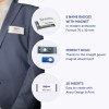 Obraz przedstawia osobę w garniturze z identyfikatorem na piersi. Zawiera informacje o identyfikatorach, takie jak liczba identyfikatorów, opis uchwytu i wkładki do personalizacji.